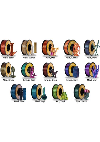 Pla Silk Çift Renk Filament Yeşil-Sarı -1.75 MM 1 Kg fiyatları