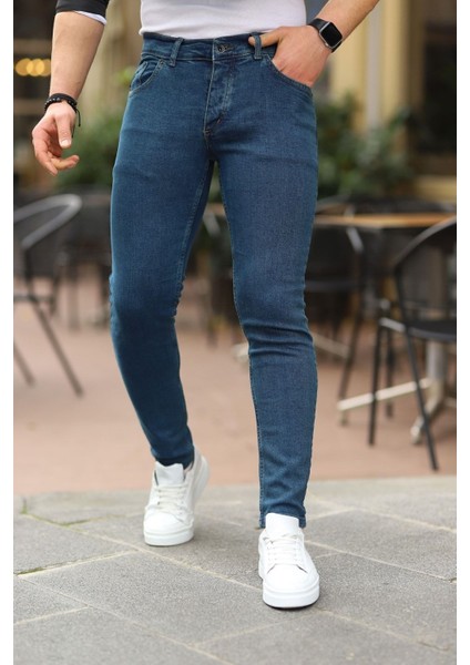 Erkek Jeans Slim Fit Likralı Denim Mavi Kot Pantolon