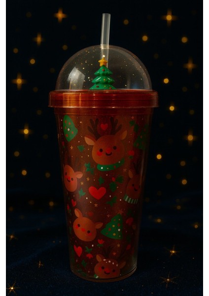 Sevimli Geyikli Kar tanesi Noel Ağacı Desenli Süslemeli Renkli Pipetli Kupa bardak SULUK 450ML 2768C indirimleri