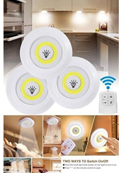 Uzaktan Kumandalı 3lü Kablosuz LED Spot Lamba 3 W Beyaz Işık Dim Özelliği ile