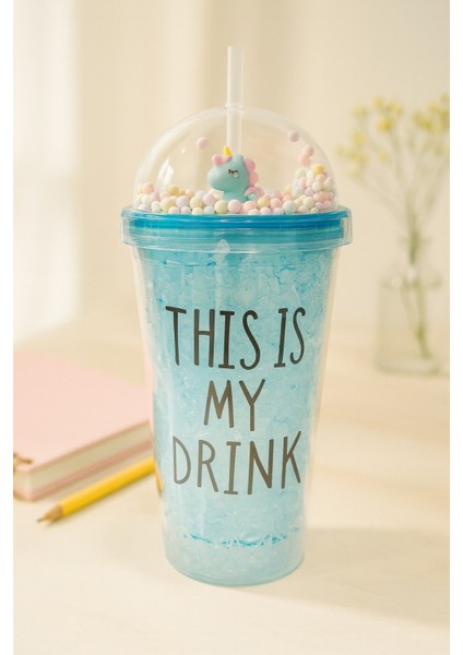 Sevimli Renkli Boncuklu Cool Çılgın This Is My Drink Tasarım Pipetli Içecek Bardağı Suluk Mavi 2742 modelleri