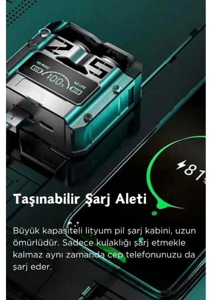 M25 Kablosuz Kulakiçi 5.3 Bluetooth Oyuncu Kulaklık LED Işık, Powerbank Özellikli Kutu TWS Teknolojisi ve Ekran Göstergesi ile Yüksek Performanslı Gaming Kulaklık