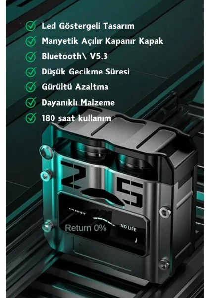 M25 Kablosuz Kulakiçi 5.3 Bluetooth Oyuncu Kulaklık LED Işık, Powerbank Özellikli Kutu TWS Teknolojisi ve Ekran Göstergesi ile Yüksek Performanslı Gaming Kulaklık
