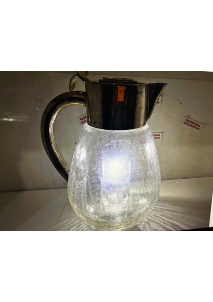 26 cm Yüksekliğinde Buz Hazneli Gümüş Kaplama Avrupa Cam Sürahi 26 cm