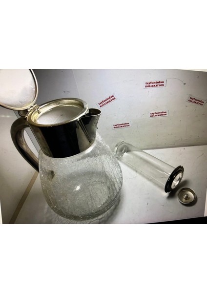 26 cm Yüksekliğinde Buz Hazneli Gümüş Kaplama Avrupa Cam Sürahi 26 cm