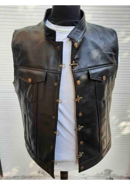 Hakiki Deri Motorcu Mtc Deri Yelek