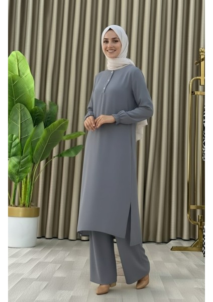 Tesettür Ikili Takım Uzun Tunik Bol Paça Pantolon modelleri