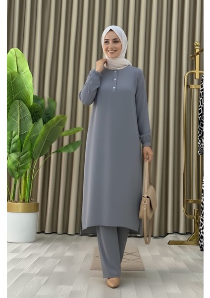 Tesettür Ikili Takım Uzun Tunik Bol Paça Pantolon