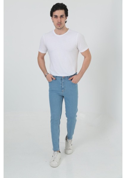 Erkek Likralı Jean Boyfriend Denim Açık Mavi Kot Pantolon modelleri