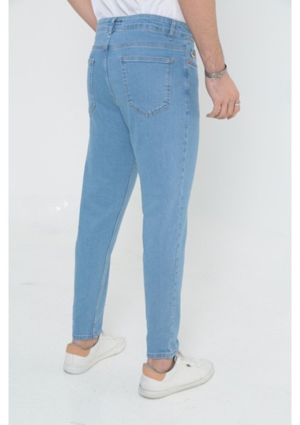 Erkek Likralı Jean Boyfriend Denim Açık Mavi Kot Pantolon fırsatları