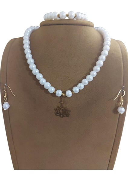 Inci Kolye Bileklik Küpe Set, Paslanmaz Çelik Lotus Çiçeği Altın Rengi modelleri