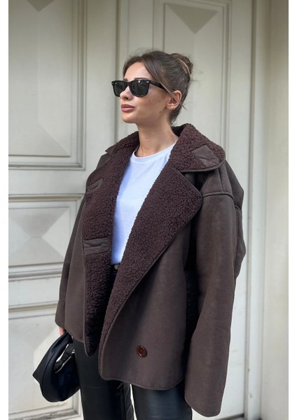 Kadın Oversize Içi Kürklü Süet Deri Mont - Içi Peluşlu Yumuşak Dokulu fiyatları
