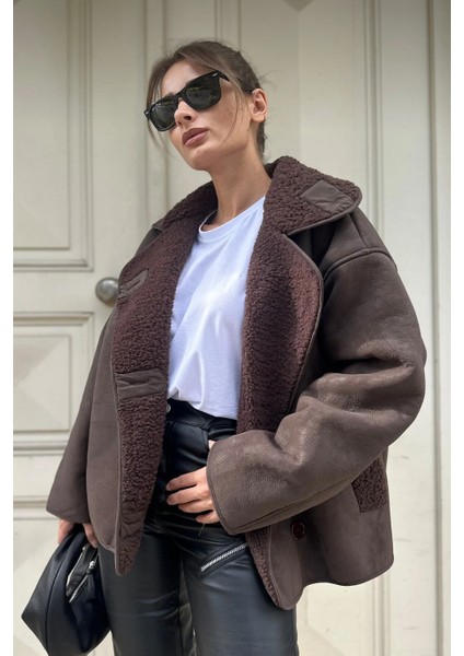 Kadın Oversize Içi Kürklü Süet Deri Mont - Içi Peluşlu Yumuşak Dokulu modelleri