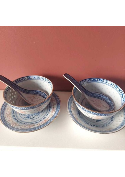 Chinese Porcelain 2li Tk 6 Parça Kase Çap 11CM Tabak Çap 15 cm Yük 7 cm