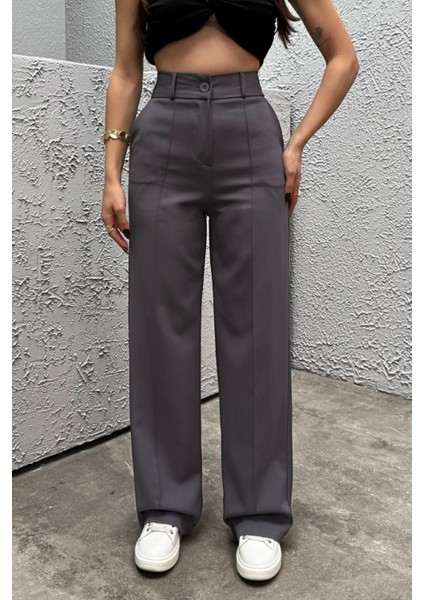 Kadın Yüksek Bel Likralı Geniş Paça Çımalı Pantolon