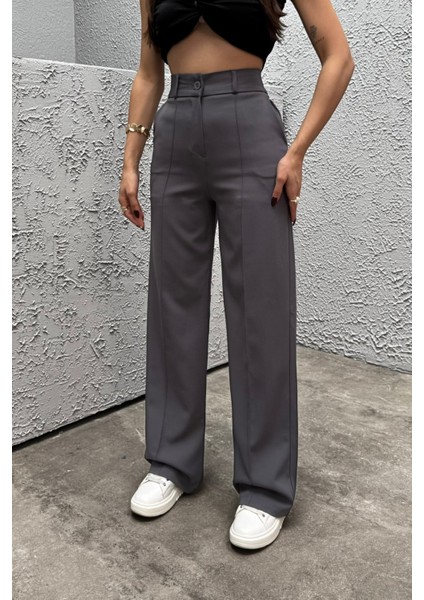 Kadın Yüksek Bel Likralı Geniş Paça Çımalı Pantolon fırsatları