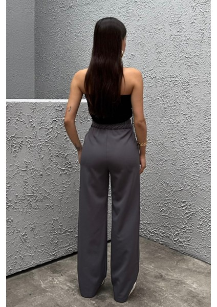 Kadın Yüksek Bel Likralı Geniş Paça Çımalı Pantolon indirimleri