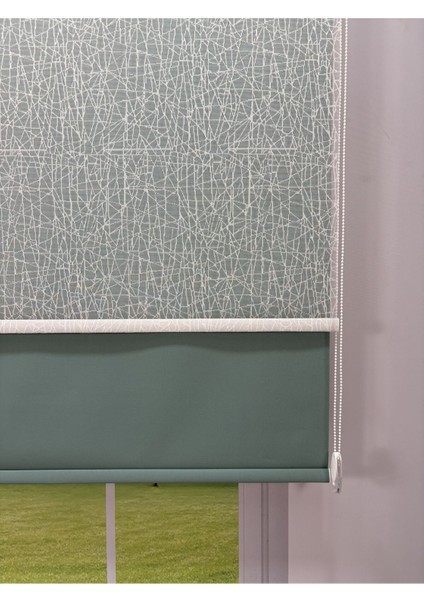 Olympos Serisi – Kırçıl Desenli Çift Mekanizmalı Beyaz Tül Petrol Yeşili Stor Perde