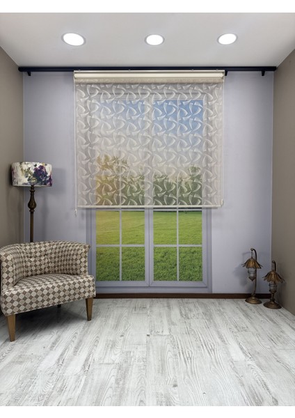 Nova Serisi – Üç Yaprak Desenli Çift Mekanizmalı Bej Tül Stor Krem Perde fırsatları