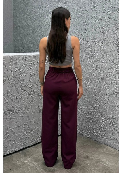 Kadın Yüksek Bel Likralı Geniş Paça Çımalı Pantolon modelleri