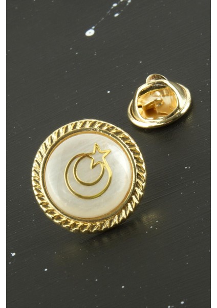 Resveq Ay Yıldız Sedef Yaka Rozet-Sarı