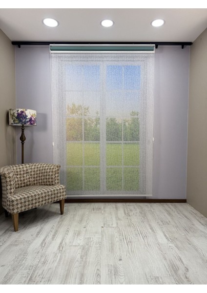 Olympos Serisi – Kırçıl Desenli Çift Mekanizmalı Beyaz Tül Petrol Yeşili Stor Perde