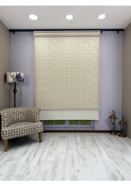 Nova Serisi – Üç Yaprak Desenli Çift Mekanizmalı Bej Tül Stor Krem Perde indirimleri