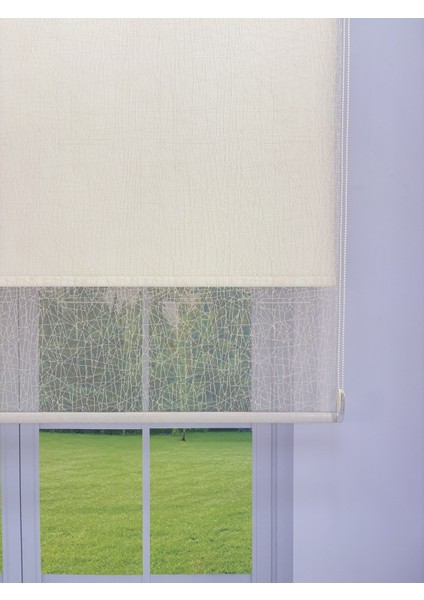 Olympos Serisi – Kırçıllı Desenli Çift Mekanizmalı Bej Tül Stor Krem Perde