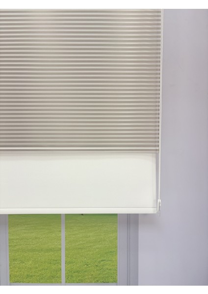 Luna Serisi Açık Gri Tül Beyaz Stor Perde Işık Kontrollü, Çift Mekanizmalı, Kolay Montaj