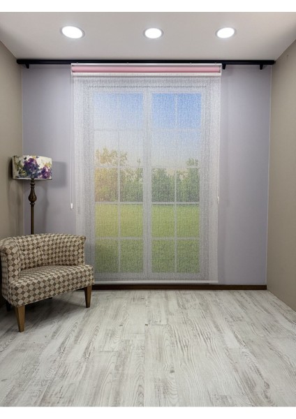 Olympos Serisi – Kırçıl Desenli Çift Mekanizmalı Beyaz Tül Pembe Stor Perde indirimleri