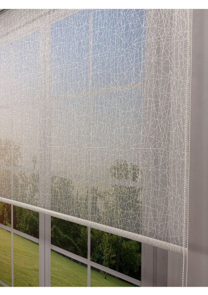 Olympos Serisi – Kırçıl Desenli Çift Mekanizmalı Beyaz Tül Mavi Stor Perde modelleri