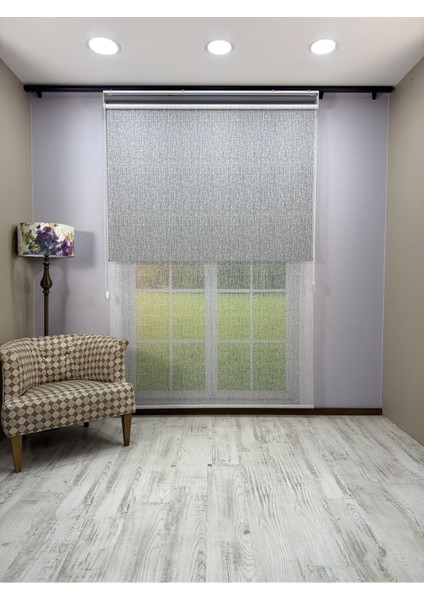 Olympos Serisi – Kırçıl Desenli Çift Mekanizmalı Beyaz Tül Antrasit Gri Stor Perde modelleri