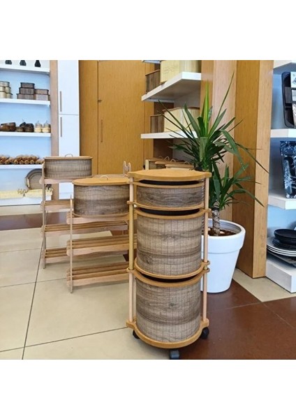Ahşap Yuvarlak Tekerlekli Kahve Sebzelik 3 Katlı Yana Açılır Patates Soğan Sarımsak modelleri