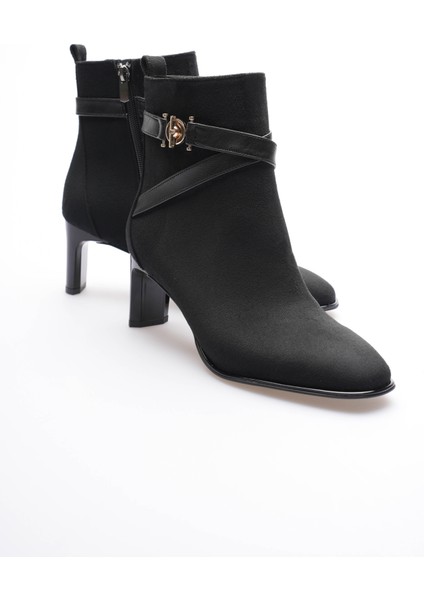 Kadın Süet Bot Lastikli Gold Aksesuarlı Siyah Esmira