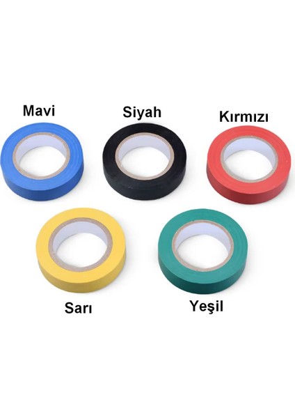 5 Adet Elektrik Bandı, Pvc Izole Bant, 0.13X18MM, 10 Metre (Renkli), 600 V, 80 Derece, modelleri
