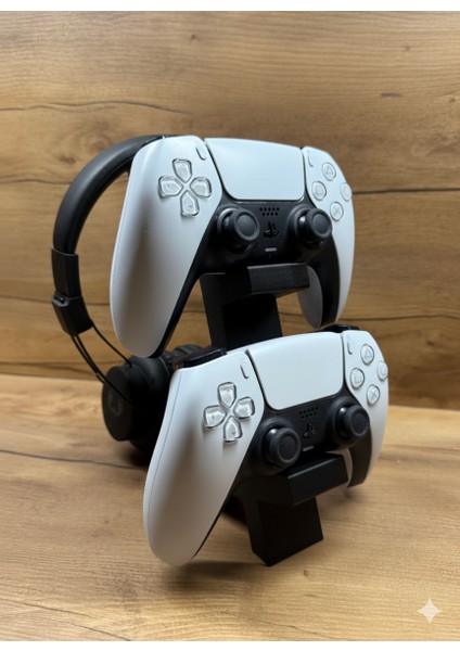 Ps5 Dualsense 2’li Oyun Kolu ve Kulaklık Standı | 3D Baskı Şık Dikey Tutucu (21.5X18X4 Cm)