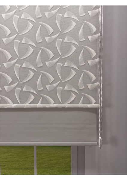 Nova Serisi – Üç Yaprak Desenli Çift Mekanizmalı Açık Gri Perde
