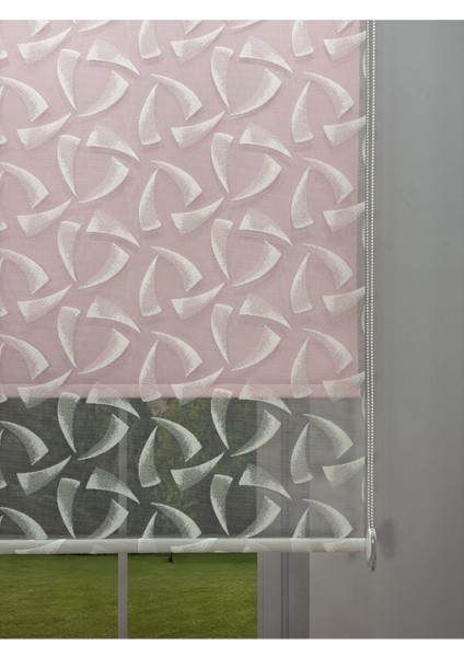 Nova Serisi – Üç Yaprak Desenli Çift Mekanizmalı Pembe Perde fiyatları