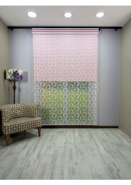 Nova Serisi – Üç Yaprak Desenli Çift Mekanizmalı Pembe Perde fırsatları