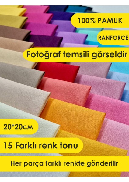 Renkli Düz %100 Pamuk Kumaş Seti – 15 Adet 20X20 Cm, Farklı Renklerle, Patchwork ve Dikiş Için fiyatları