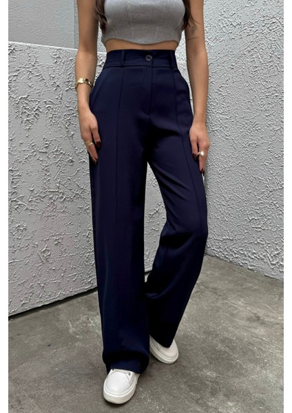 Kadın Yüksek Bel Likralı Geniş Paça Çımalı Pantolon modelleri