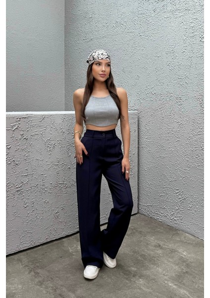 Kadın Yüksek Bel Likralı Geniş Paça Çımalı Pantolon indirimleri