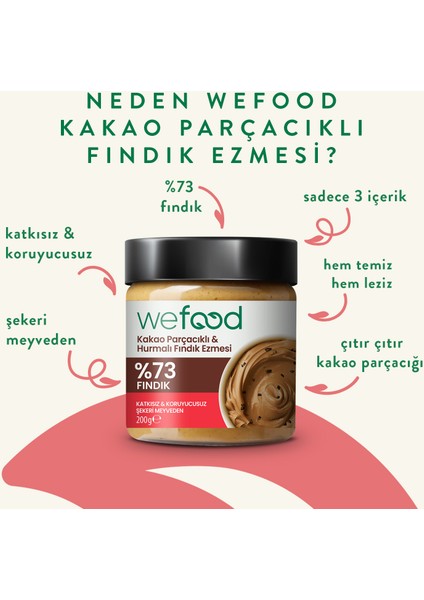 Kakao Parçacıklı Hurmalı Fındık Ezmesi 200 gr 3'lü fırsatları