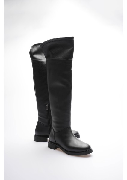 Kadın Dizüstü Çizme Yarım Fermuarlı Siyah Bihter