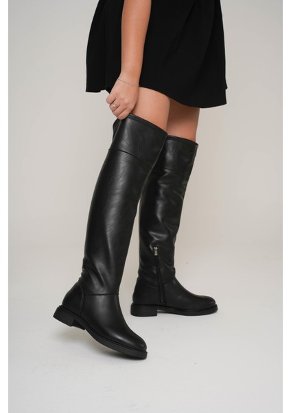 Kadın Dizüstü Çizme Yarım Fermuarlı Siyah Bihter fiyatları