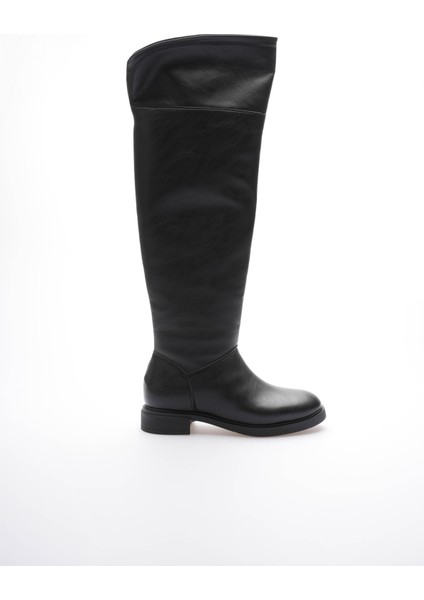 Kadın Dizüstü Çizme Yarım Fermuarlı Siyah Bihter modelleri