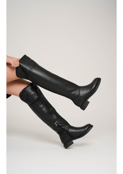 Kadın Dizüstü Çizme Yarım Fermuarlı Siyah Bihter indirimleri