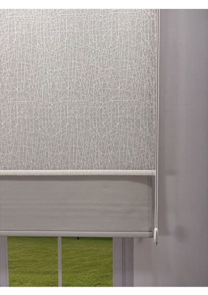 Olympos Serisi – Kırçıl Desenli Çift Mekanizmalı Beyaz Tül Açık Gri Stor Perde