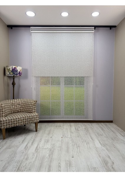 Olympos Serisi – Kırçıl Desenli Çift Mekanizmalı Beyaz Tül Açık Gri Stor Perde fırsatları