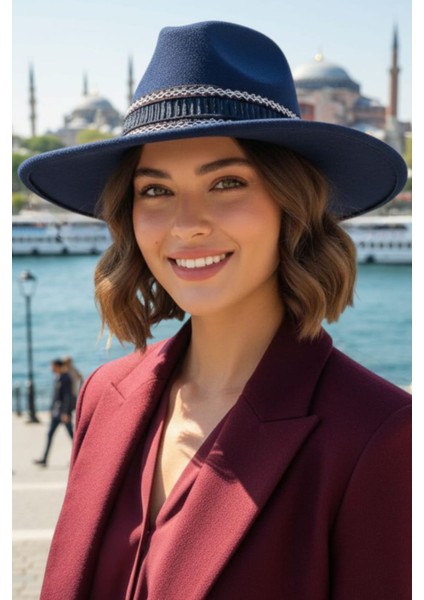Kadın Geniş Kenarlı Bohem Tarz Şeritli Fedora Kaşe Şapka fiyatları